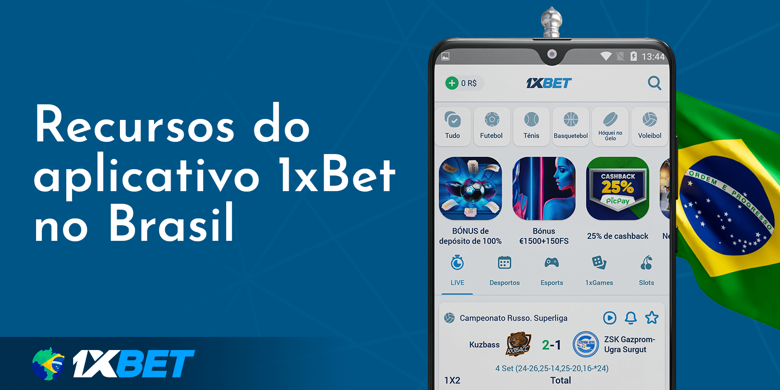 Recursos do aplicativo 1xBet no Brasil